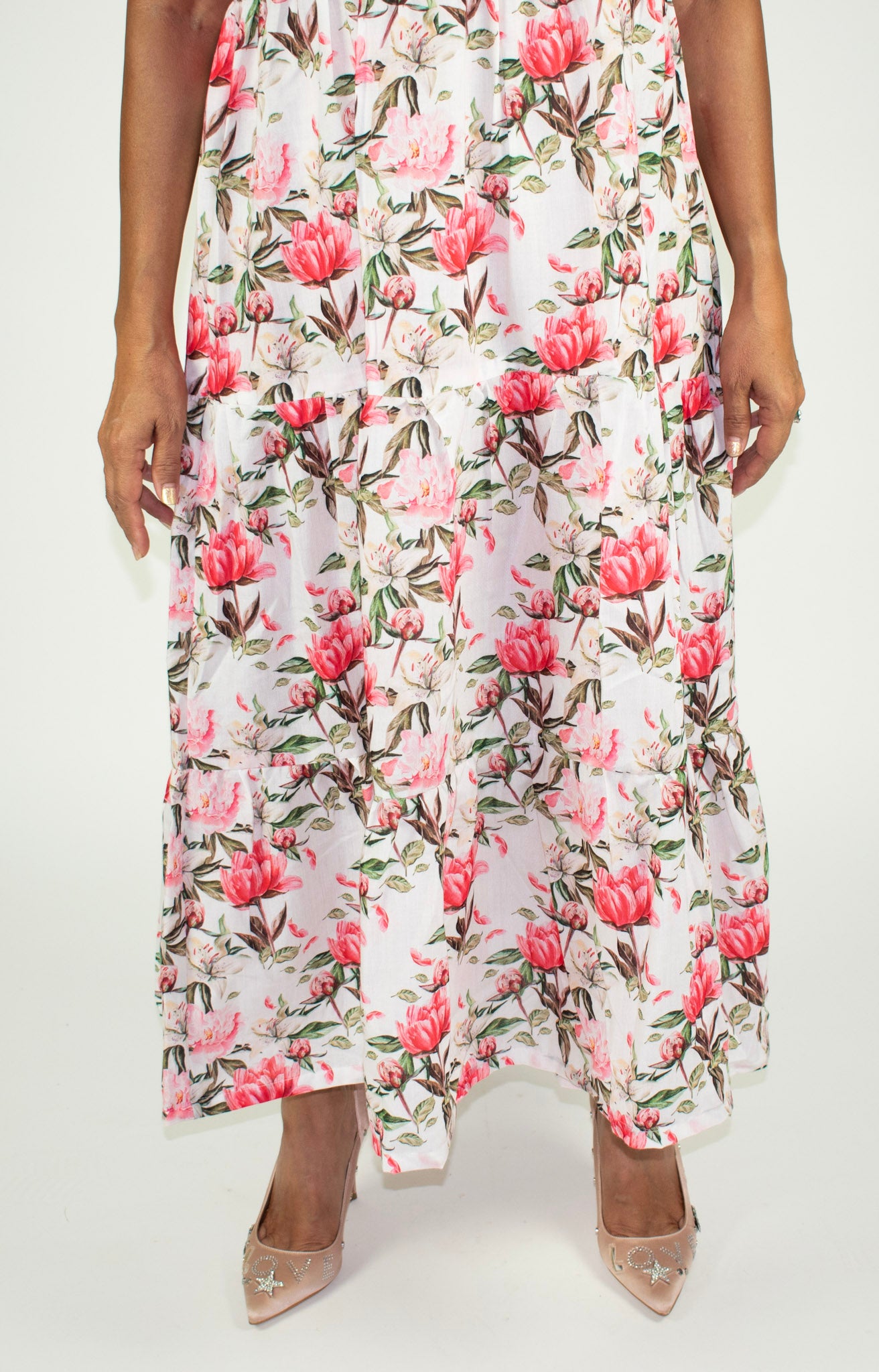 Linen Rami -Floral Spaghetti Strap Dress