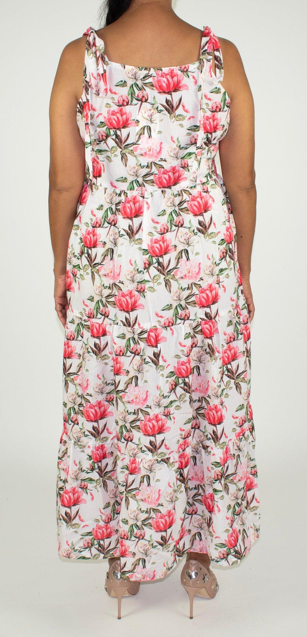 Linen Rami -Floral Spaghetti Strap Dress