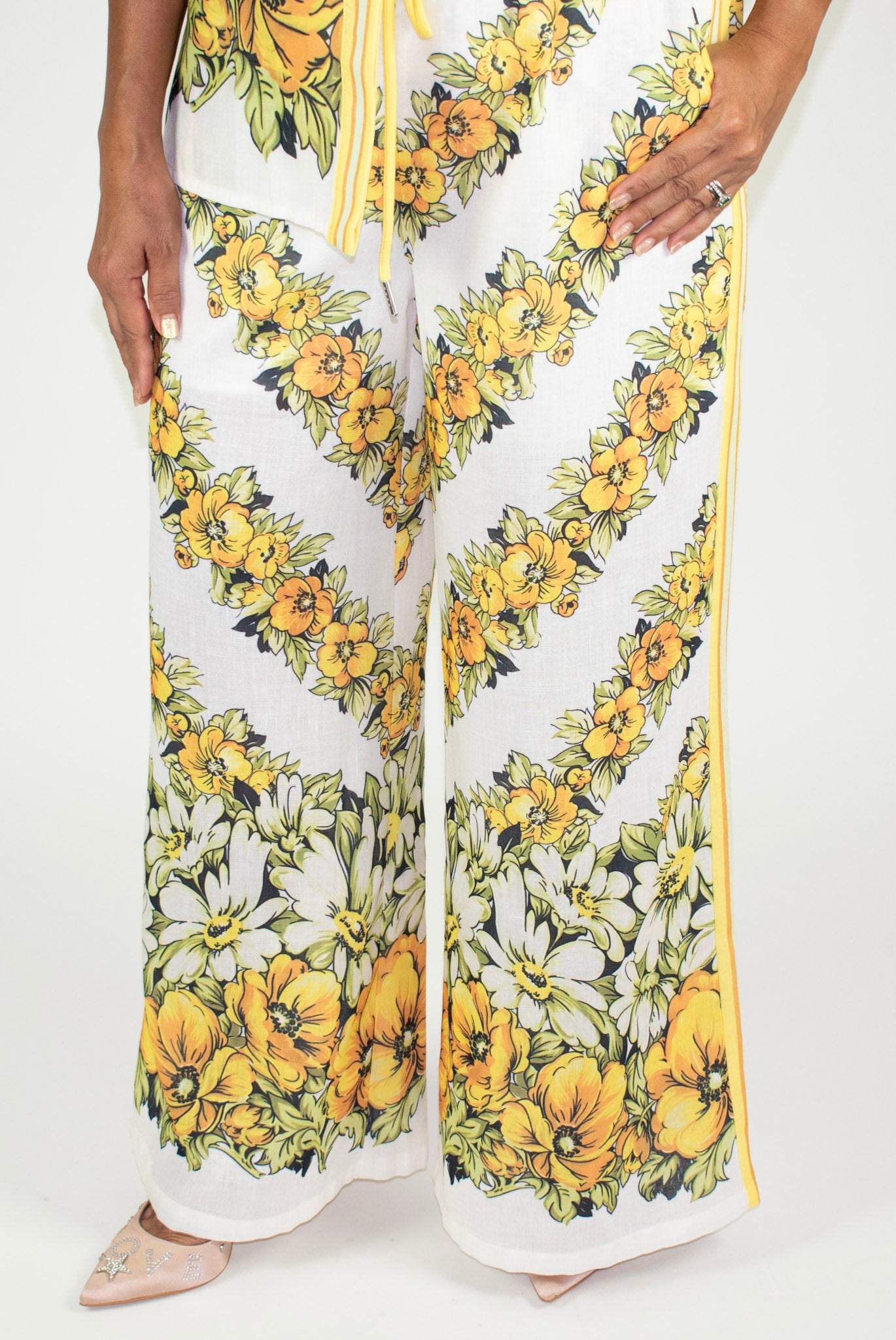 2 Piece White Floral Pant Set