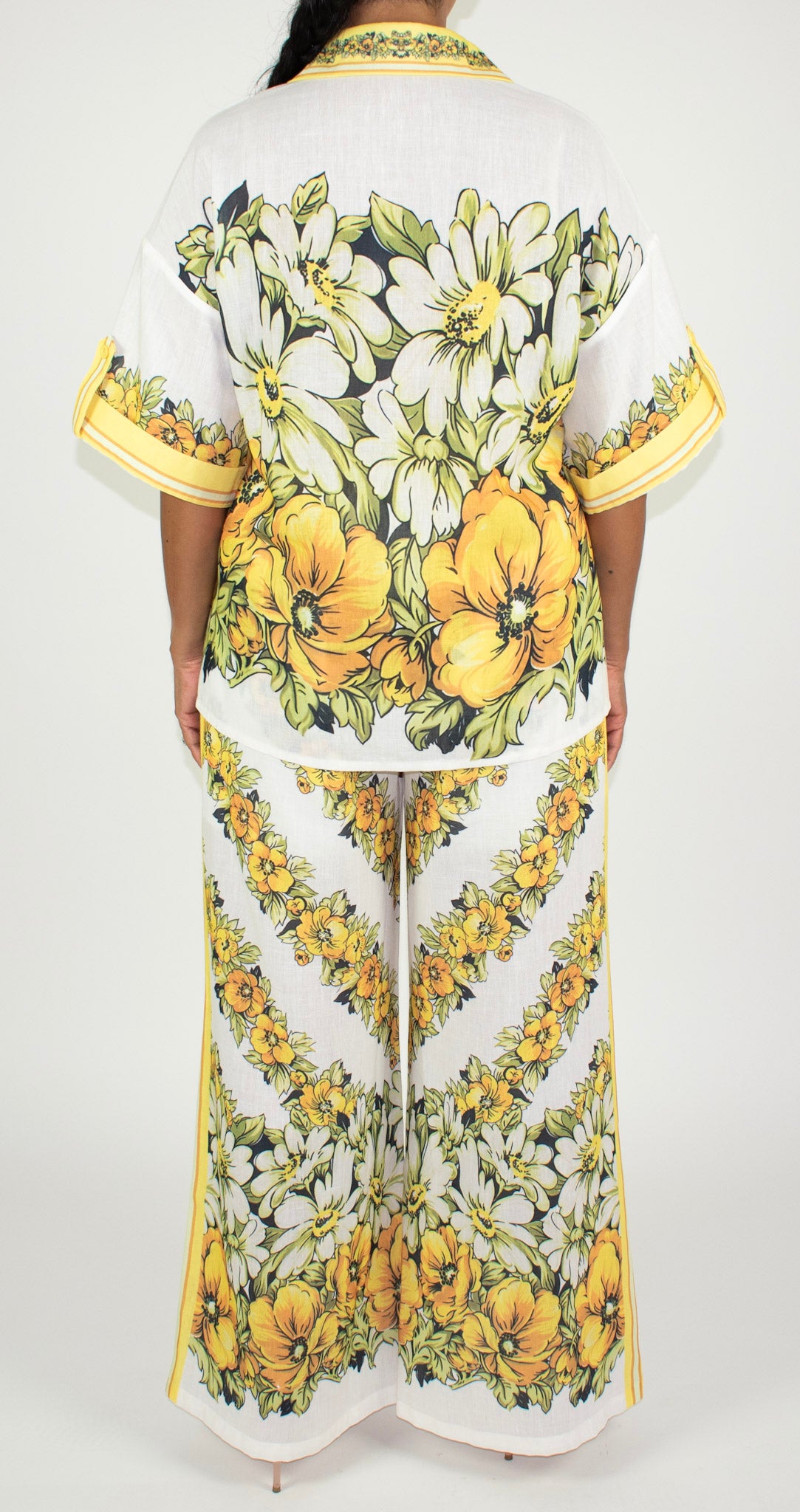 2 Piece White Floral Pant Set