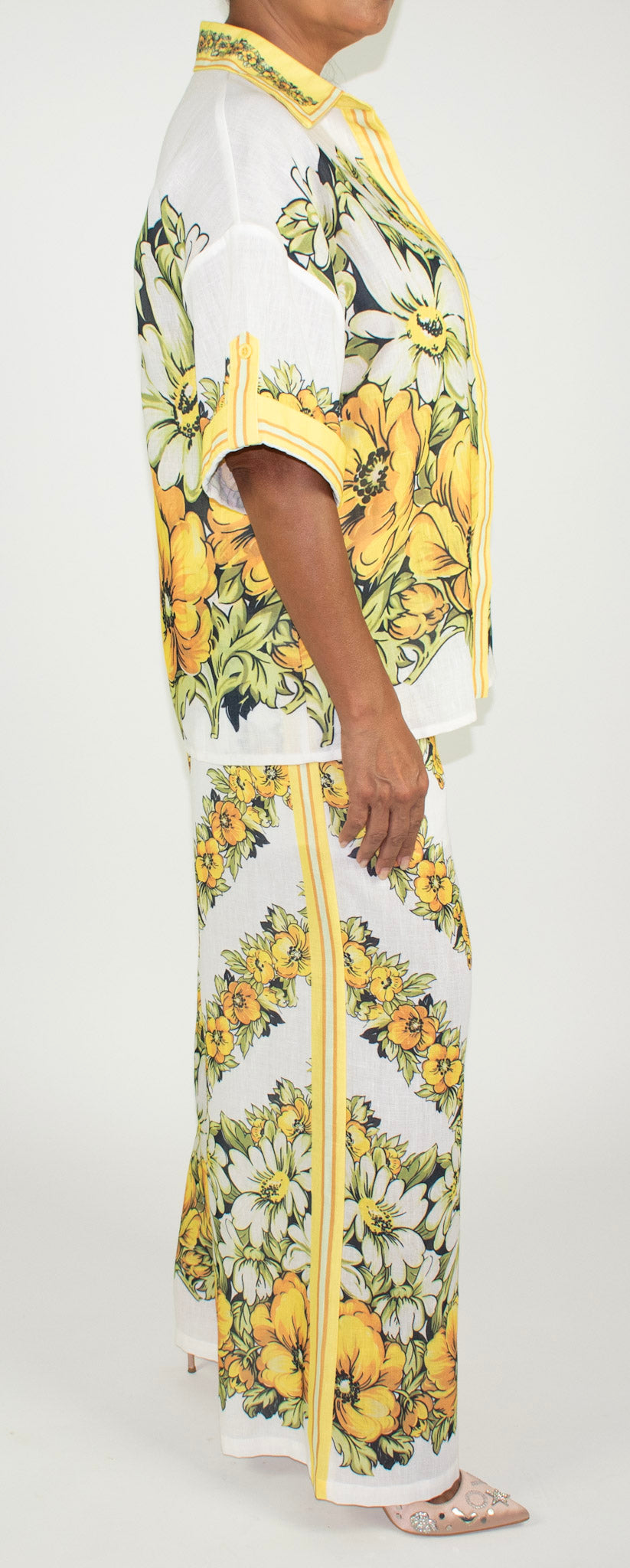 2 Piece White Floral Pant Set